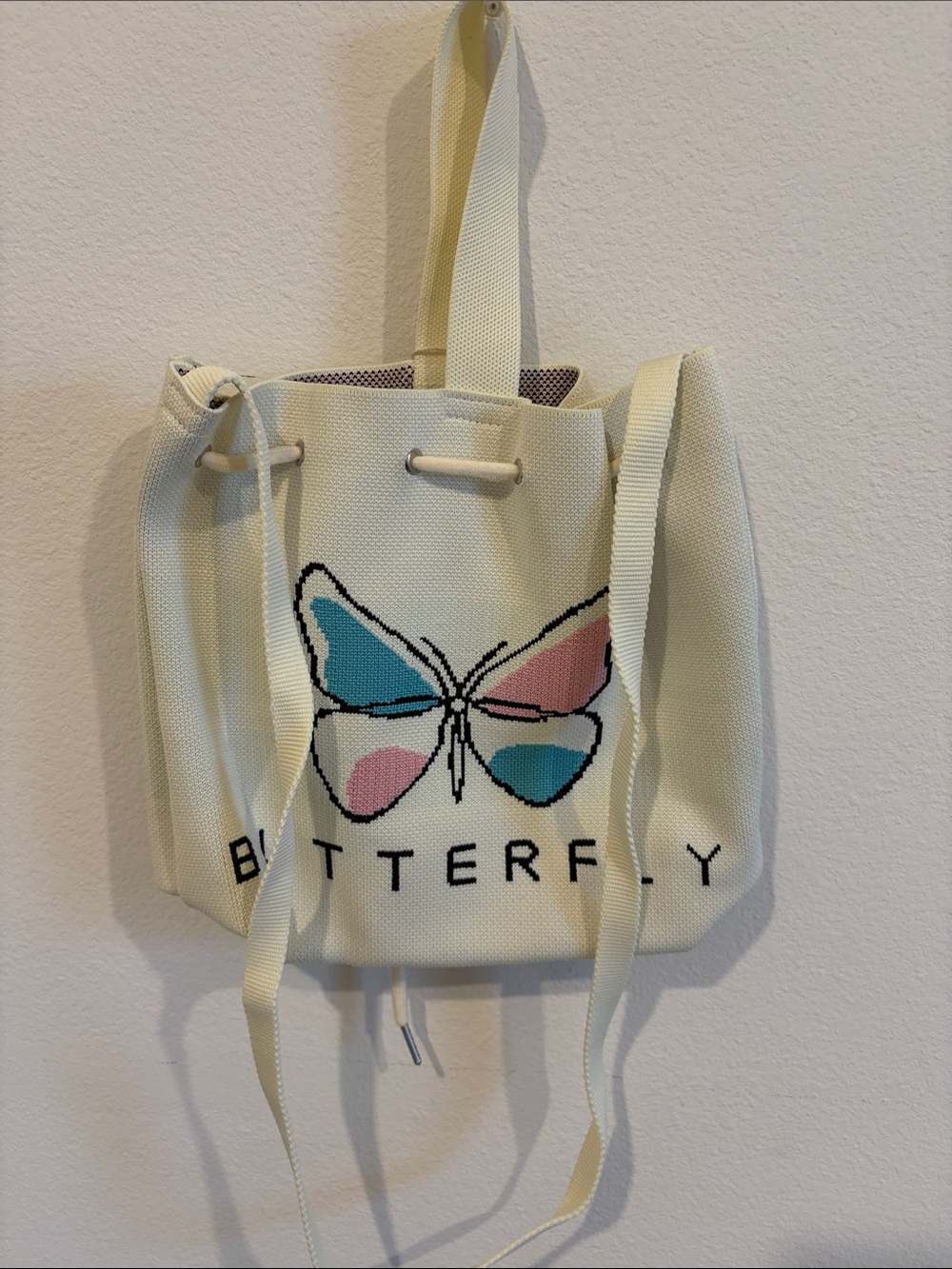 Butterfly Graphic Drawstring Backpack - Cream - Picture 2 of 6